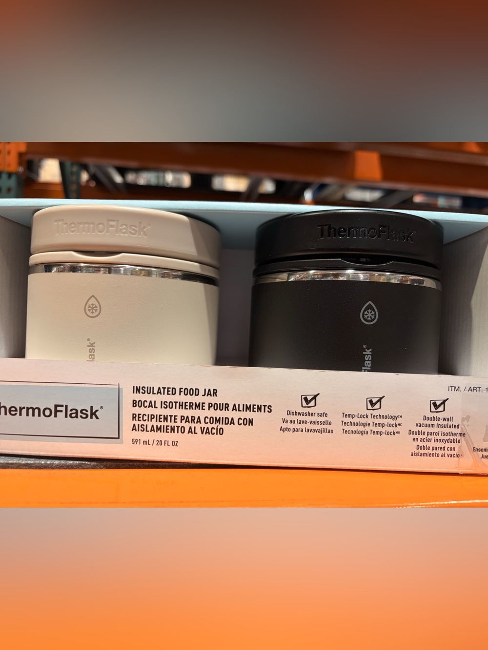 NEW Thermoflask Double Wall Insulated Food Jar, 2-Pack, black /white 20oz